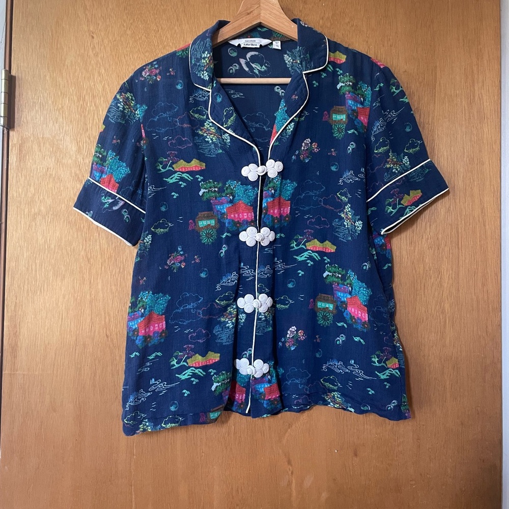 & Other Stories Navy Graphic Button Down Shirt